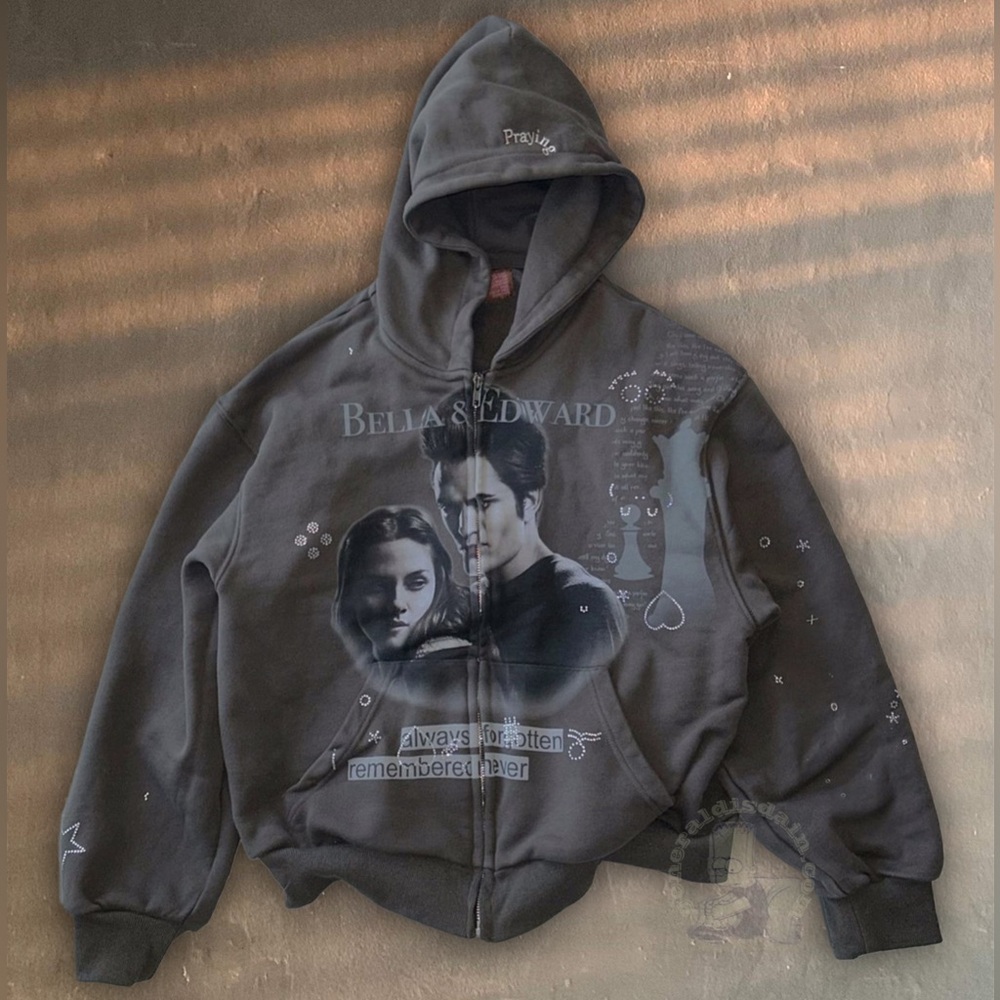 praying Vampire Love Rhinestone twilight bella edward Hoodie jacket twins y2k 90